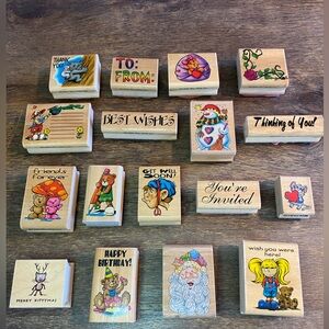 Vintage Wooden Rubber Stamps 1999 Sky Kids Inc. Lot of 17